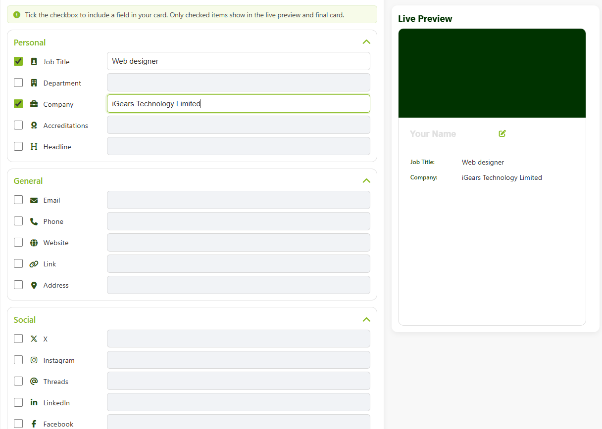 Paperless card design interface with template selection options
